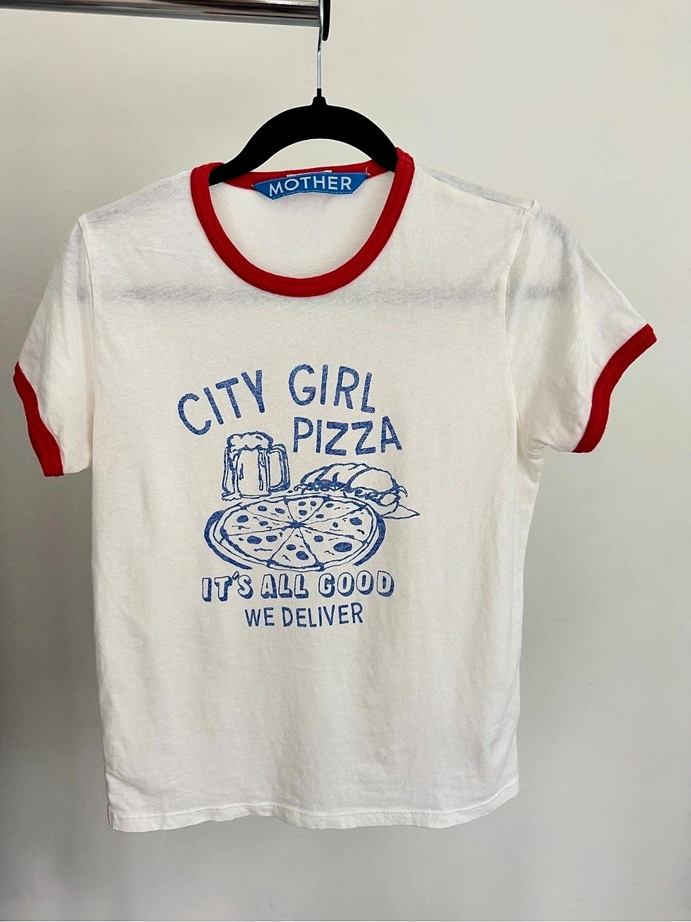 MOTHER The Lil Goodie Ringer Tee City Girl Pizza Small